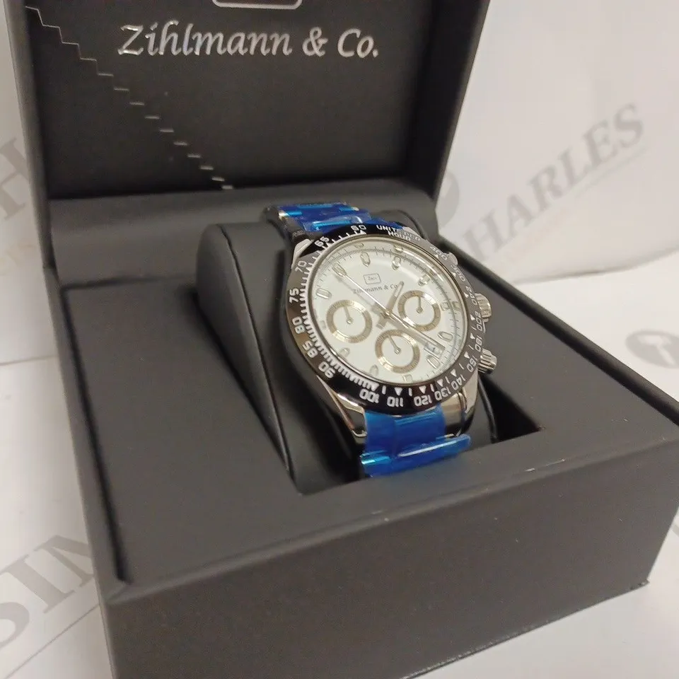 ZIHLMANN & CO Z400 MENS CHRONOGRAPH WATCH- SILVER STAINLESS STEEL CASE & STRAP- 3ATM WATER RESISTANT - DISPLAY BOX 