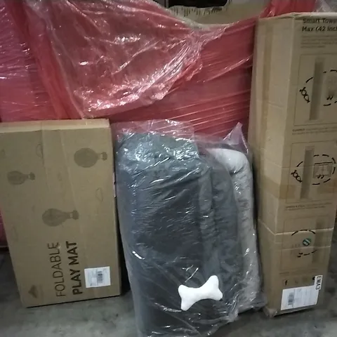 PALLET OF ASSORTED HOUSEHOLD GOODS AND PRODUCTS TO INCLUDE;PLAYMAT,SMART TOWER FAN 42",LARGE DOG BED