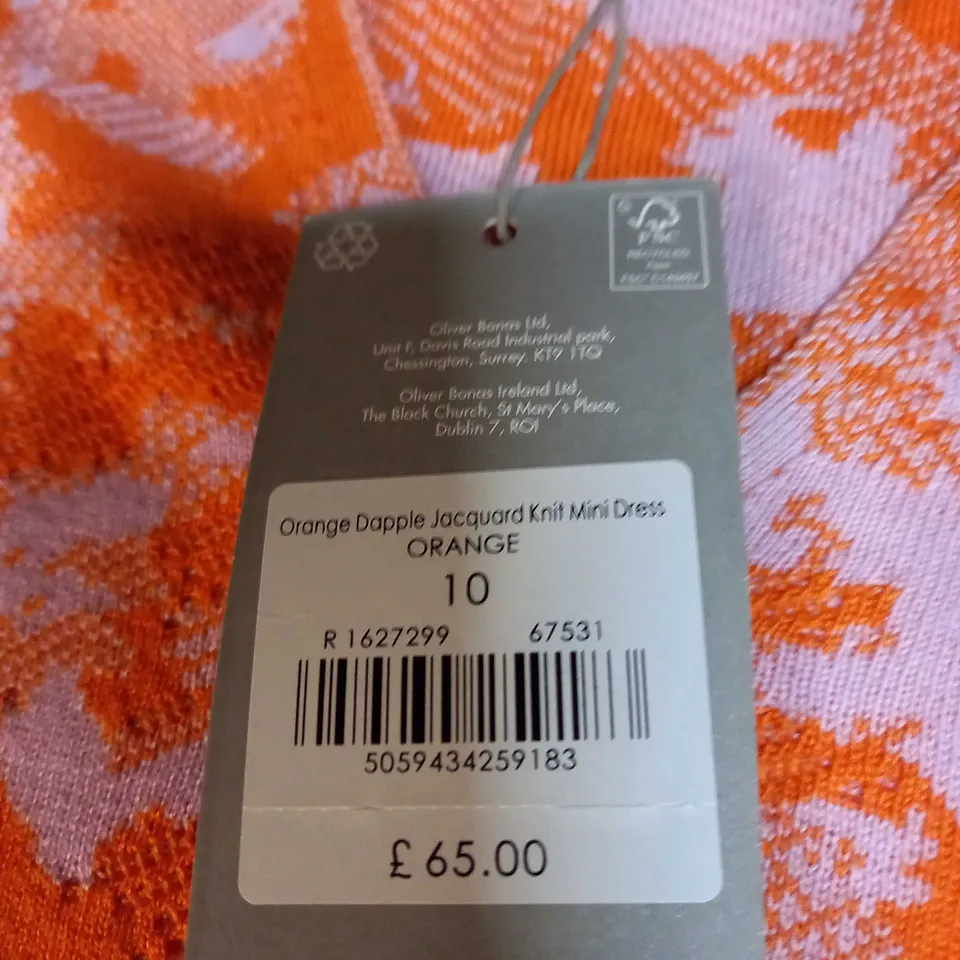 OLIVER BONAS ORANGE DAPPLE JACQUARD KNIT MINI DRESS SIZE 10