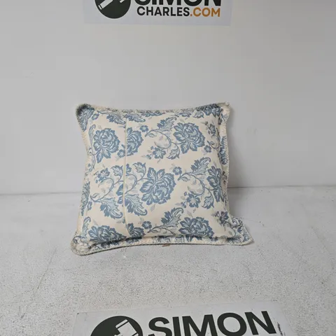 DECORATIVE CUSHION BLUE FLORAL PATTERN ON CREAM FABRIC