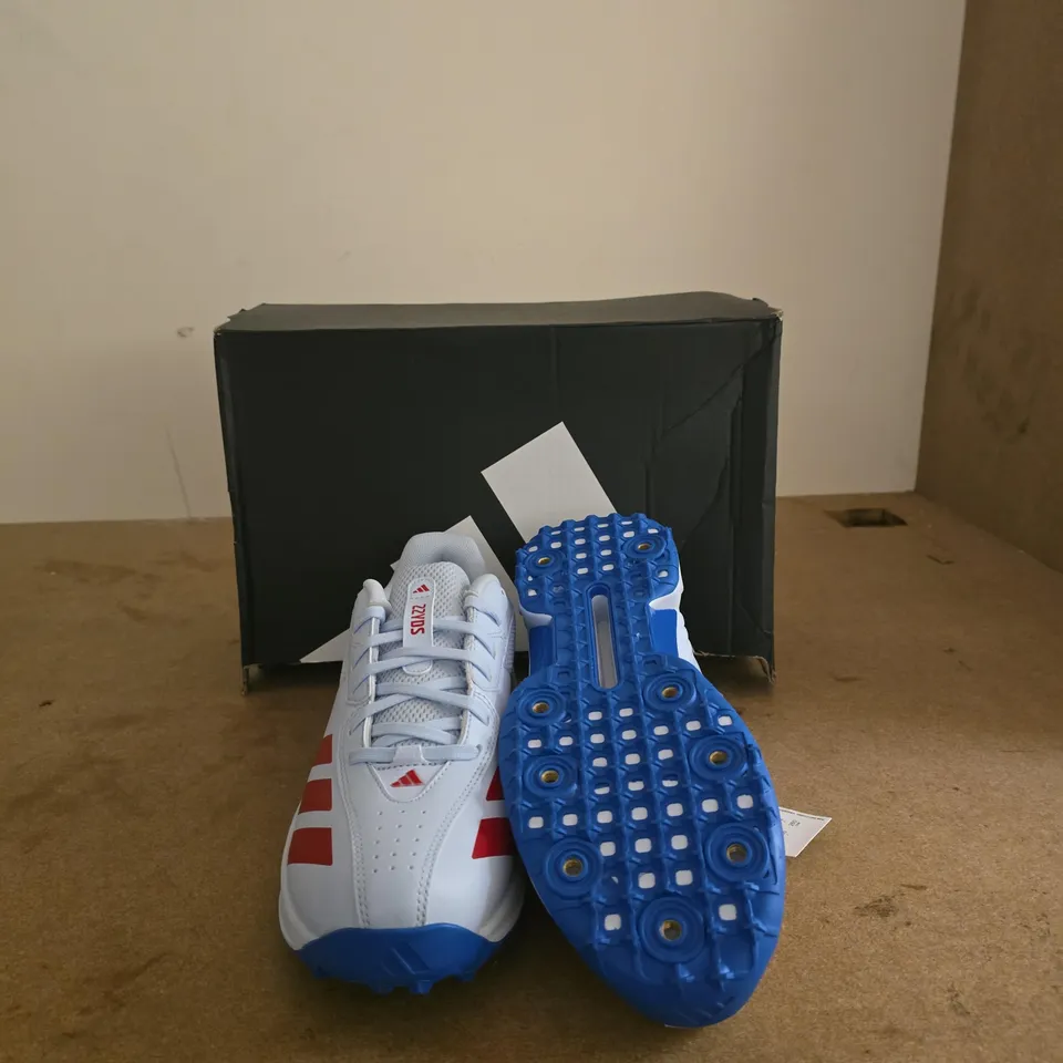 ADIDAS RUNNING SNEAKERS – WHITE WITH RED STRIPES, BLUE OUTSOLE UK 8