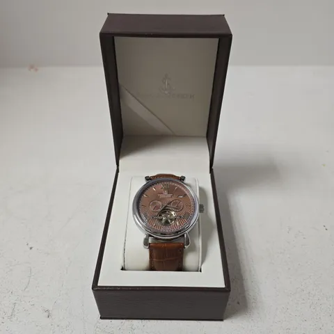 BOXED SAMUEL JOSEPH AUTOMATIC LIMITED EDITION SILVER WATCH WITH BROWN FACE