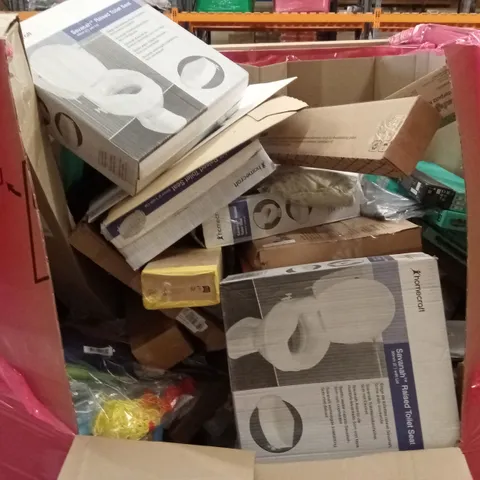 PALLET OF ASSORTED HOUSEHOLD GOODS AND PRODUCTS TO INCLUDE; RAISED TOILET SEATS, COMPUTER KEYBOARD & MOUSE SETS, BOXED FURNITURE ETC 