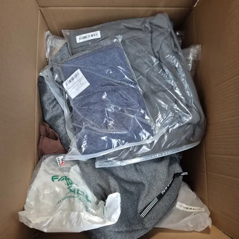 LARGE BOX OF APPROXIMATELY 25 ASSORTED CLOTHING ITEMS IN VARIOUS COLOURS, STYLES AND SIZES - COLLECTION ONLY