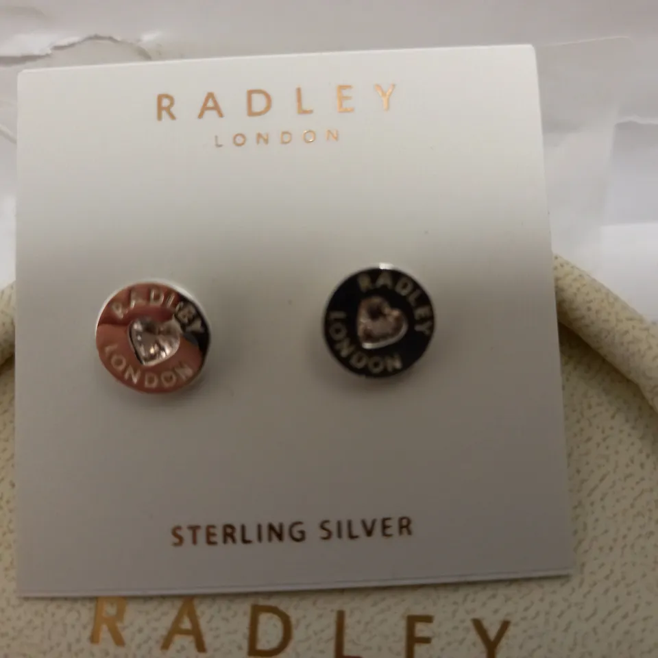 BOXED RADLEY LONDON STERLING SILVER PINK SPARKLE HEART STUD EARRINGS