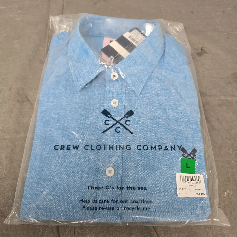 CREW CLOTHING COMPANY LINEN SHIRT – SPIRIT BLUE, LONG SLEEVE, UK SIZE L