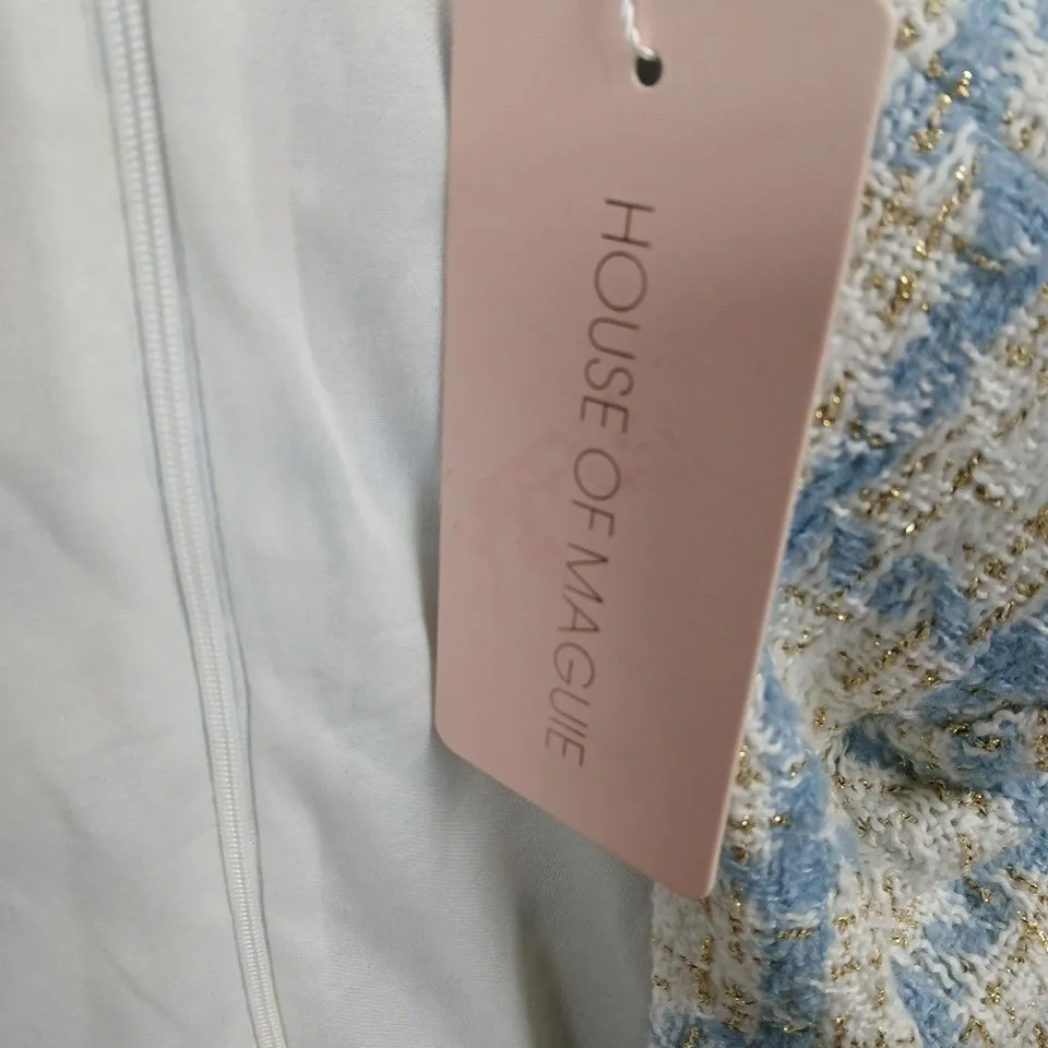 HOUSE OF MAGUIE WOMEN'S BLUE TWEED JACKET WITH GOLD-TONE BUTTONS - SIZE L