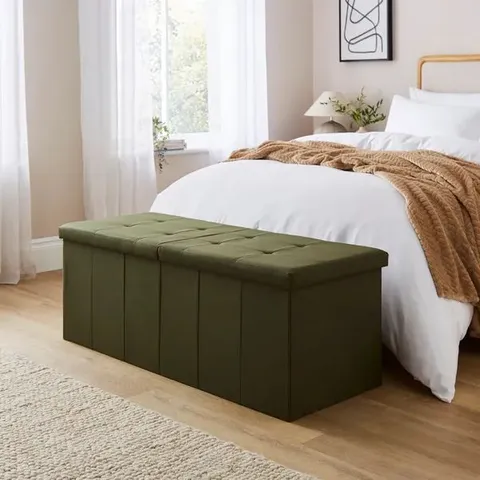 BOXED FAUX LINEN BED OTTOMAN - SAGE (1 BOX)