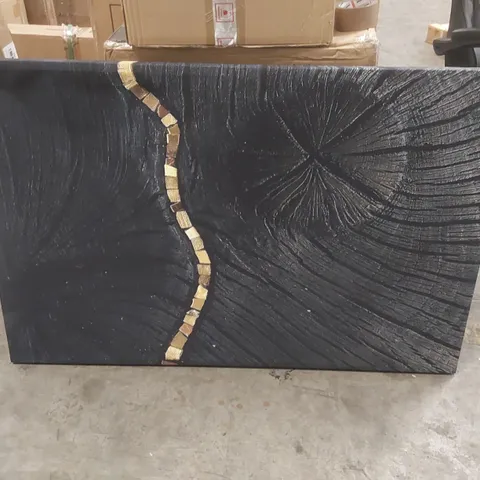 BLACK WOOD EFFECT WITH GOLD LINE NO FRAME PRINT ON CANVAS