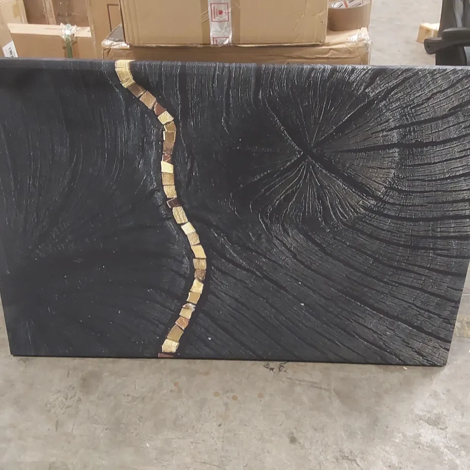 BLACK WOOD EFFECT WITH GOLD LINE NO FRAME PRINT ON CANVAS