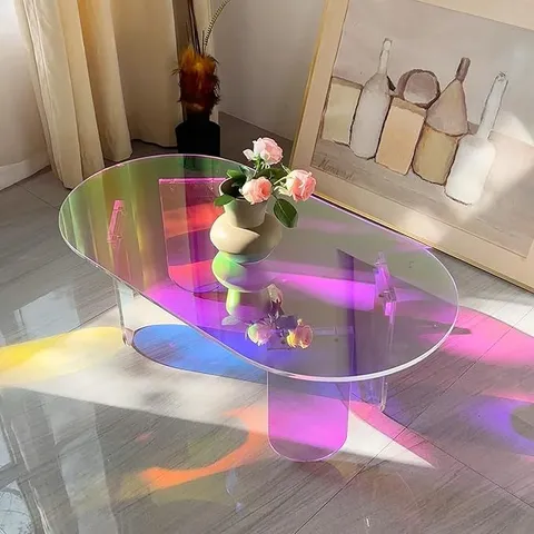 BOXED ARTLOGE OVAL LIVING ROOM COFFEE TABLE: 95 X 50 X 36 CM ACRYLIC