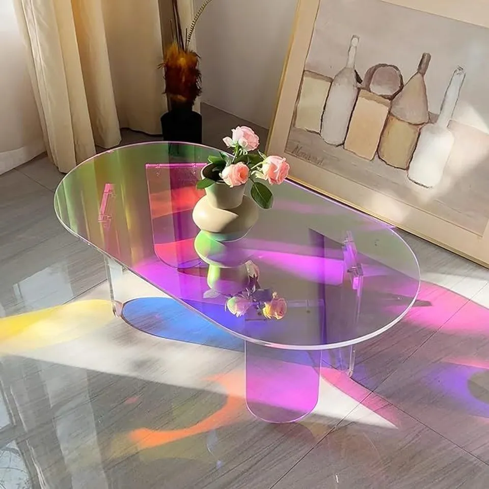 BOXED ARTLOGE OVAL LIVING ROOM COFFEE TABLE: 95 X 50 X 36 CM ACRYLIC