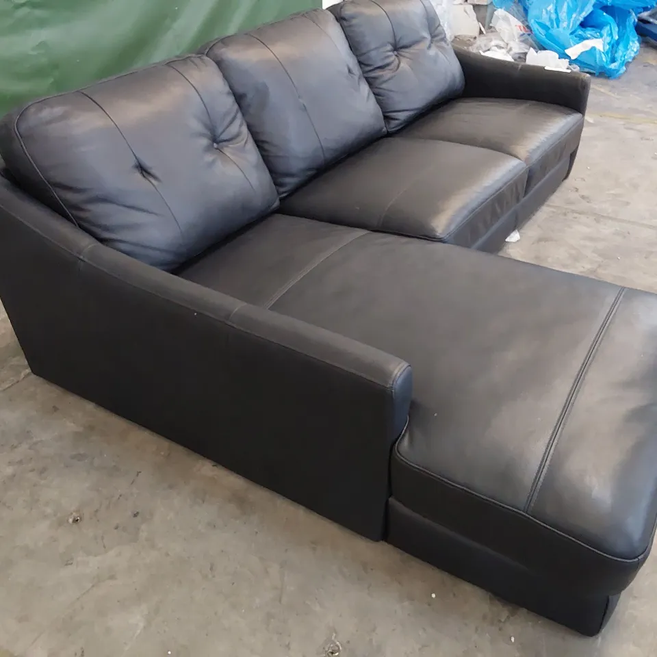 DESIGNER CHAISE SOFA BLACK LEATHER 
