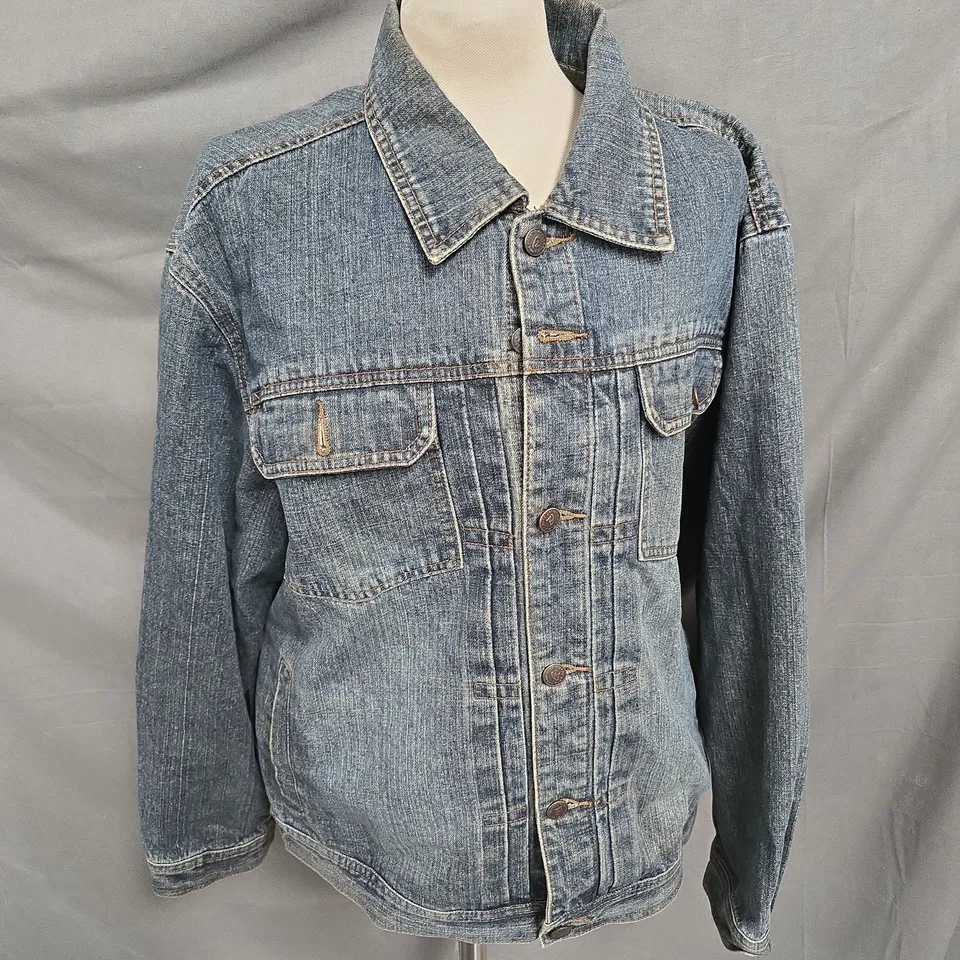 ZENG YANG LMFAO PRINT DENIM JACKET IN ANTIQUE WASH SIZE 4XL