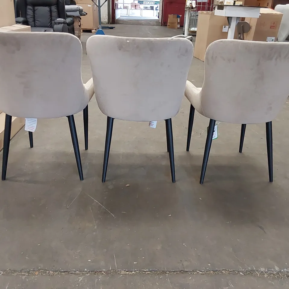 SET OF 3 DESIGNER BEIGE VELVET DINING CHAIRS (3 ITEMS)