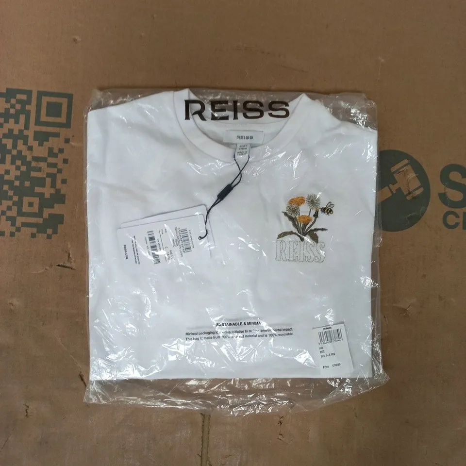BAGGED REISS KID'S DEAN DANDELION LOGO T-SHIRT IN WHITE SIZE 5-6 YEARS