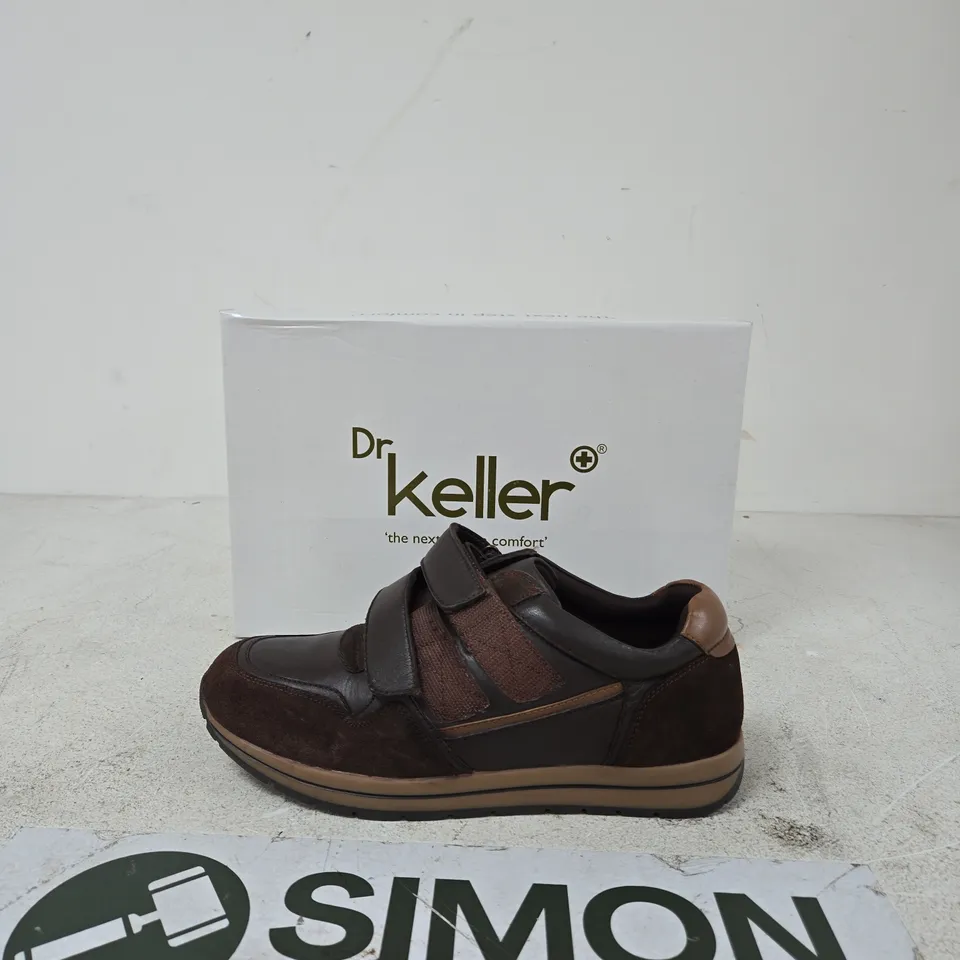 DR KELLER MEN'S BROWN LEATHER & SUEDE VELCRO SHOES SIZE 8
