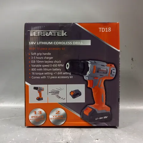 BOXED TERRATEK 18V LITHIUM CORDLESS DRILL