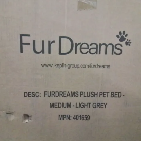 BOXED FURDREAMS PLUSH PET BED MEDIUM LIGHT GREY APPROXIMATELY 12