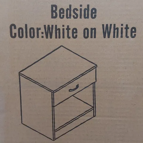 BRAND NEW BOXED DESIGNER 1-DRAWER BEDSIDE TABLE IN WHITE/WHITE - CC11 (1 BOX)