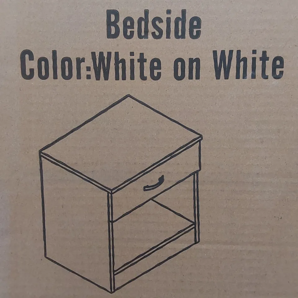 BRAND NEW BOXED DESIGNER 1-DRAWER BEDSIDE TABLE IN WHITE/WHITE - CC11 (1 BOX)