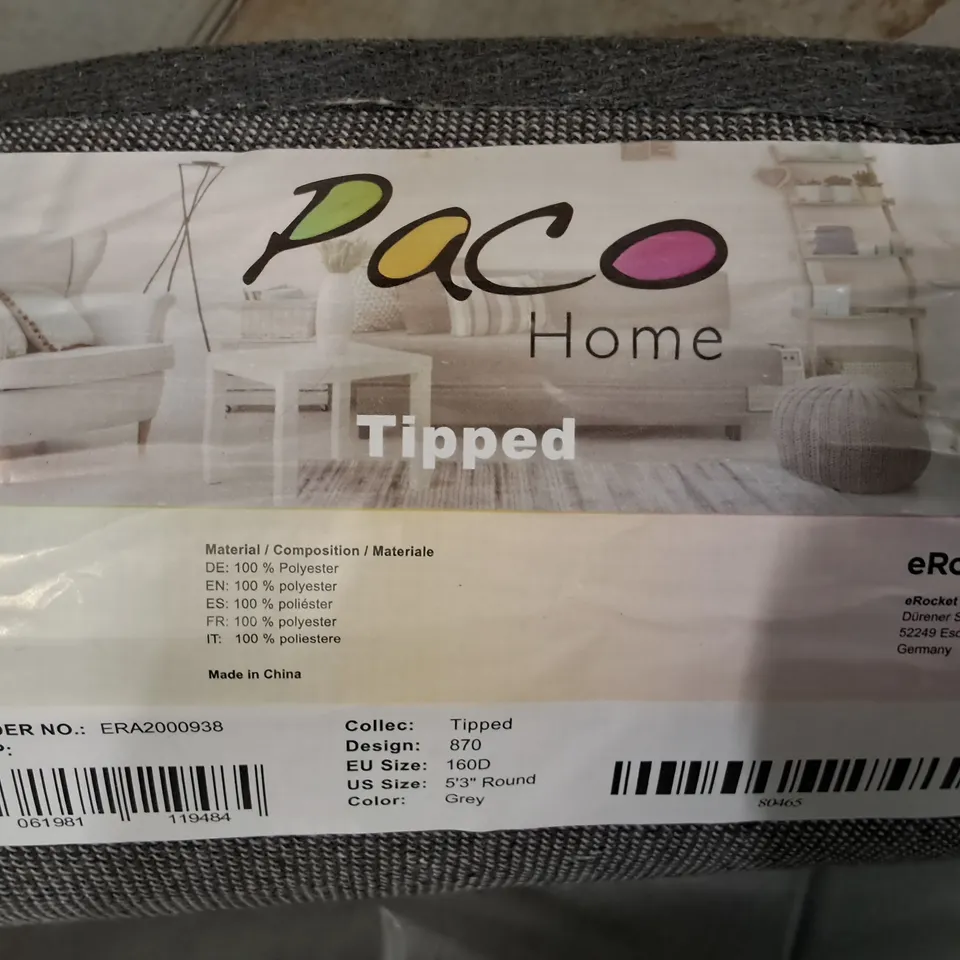 BRAND NEW PACO TIPPED RUG IN GREY - 160X160CM ROUND