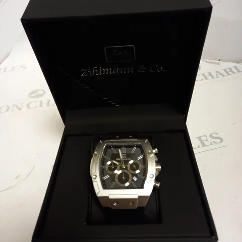 MENS ZIHLMANN & CO Z911 CHRONOGRAPH WATCH RUBBER STRAP STAINLESS STEEL CASE