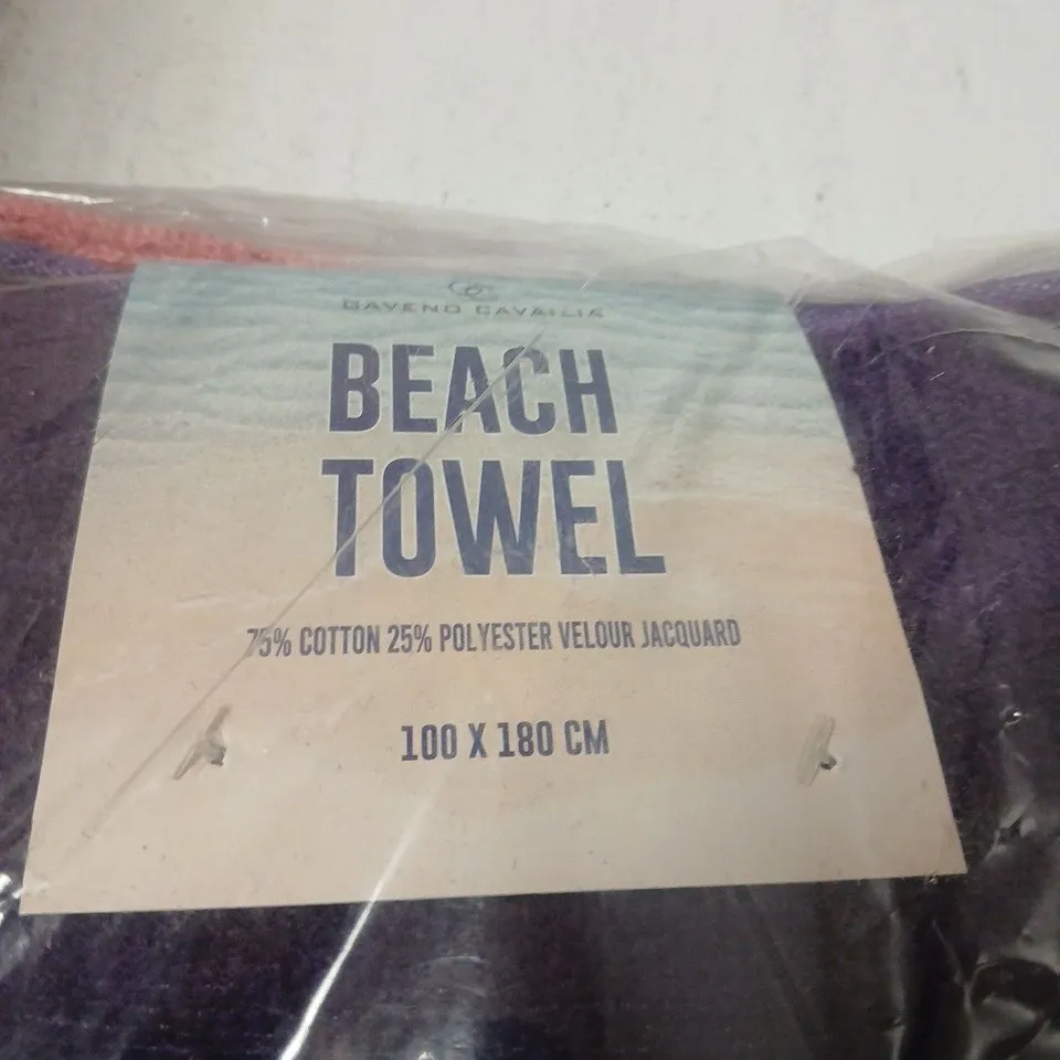 BEACH TOWEL – PURPLE & PINK STRIPED, 100 X 180 CM, VELOUR JACQUARD