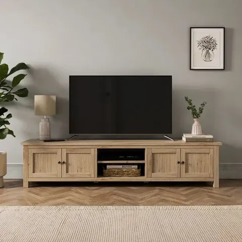 BOXED OLNEY SUPERWIDE TV UNIT - OAK EFFECT (1 BOX)