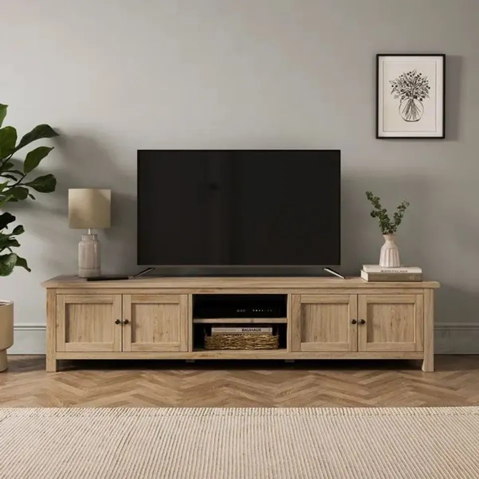 BOXED OLNEY SUPERWIDE TV UNIT - OAK EFFECT (1 BOX)