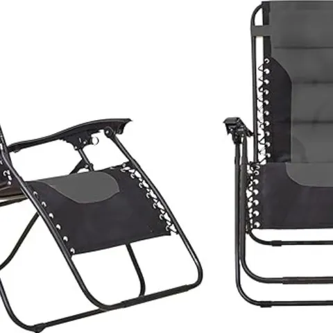BOXED NEO ZERO GRAVITY GREY RECLINING SUN LOUNGER WITH PADDED CUSHIONS SET OF 2