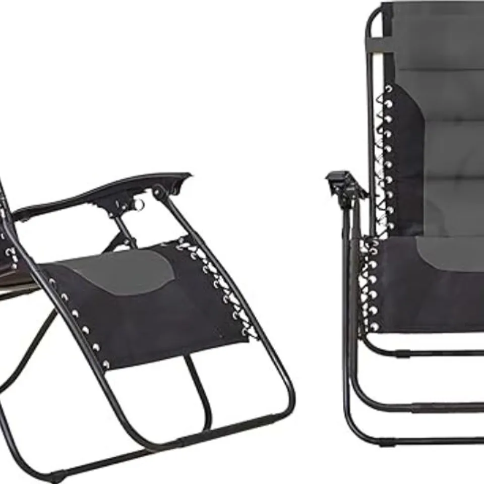 BOXED NEO ZERO GRAVITY GREY RECLINING SUN LOUNGER WITH PADDED CUSHIONS SET OF 2