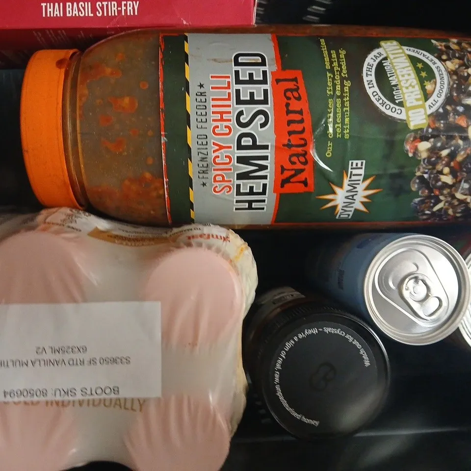 APPROXIMATELY 8 ASSORTED FOOD AND DRINK ITEMS TO INCLUDE TRIP, LULUTOX, ETC