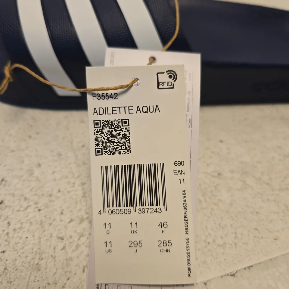 ADIDAS ADILETTE AQUA NAVY SLIDES – UK 11 (EU 46) – OPEN-TOE SLIP-ONS