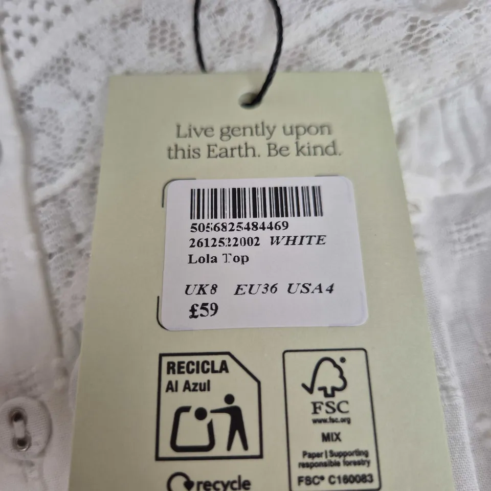 NOBODY'S CHILD LOLA TOP – WHITE LACE, UK 8 (EU 36; USA 4)