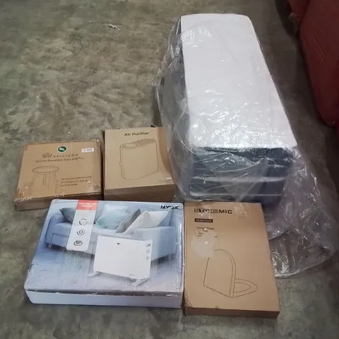 PALLET CONTAINING ASSORTED PRODUCTS INCLUDING: CONVECTOR HEATER, AIR PURIFIER, FOLDING MATTRESS, ROUND SIDE TABLE WITH TRAY, TOILET SEAT ECT