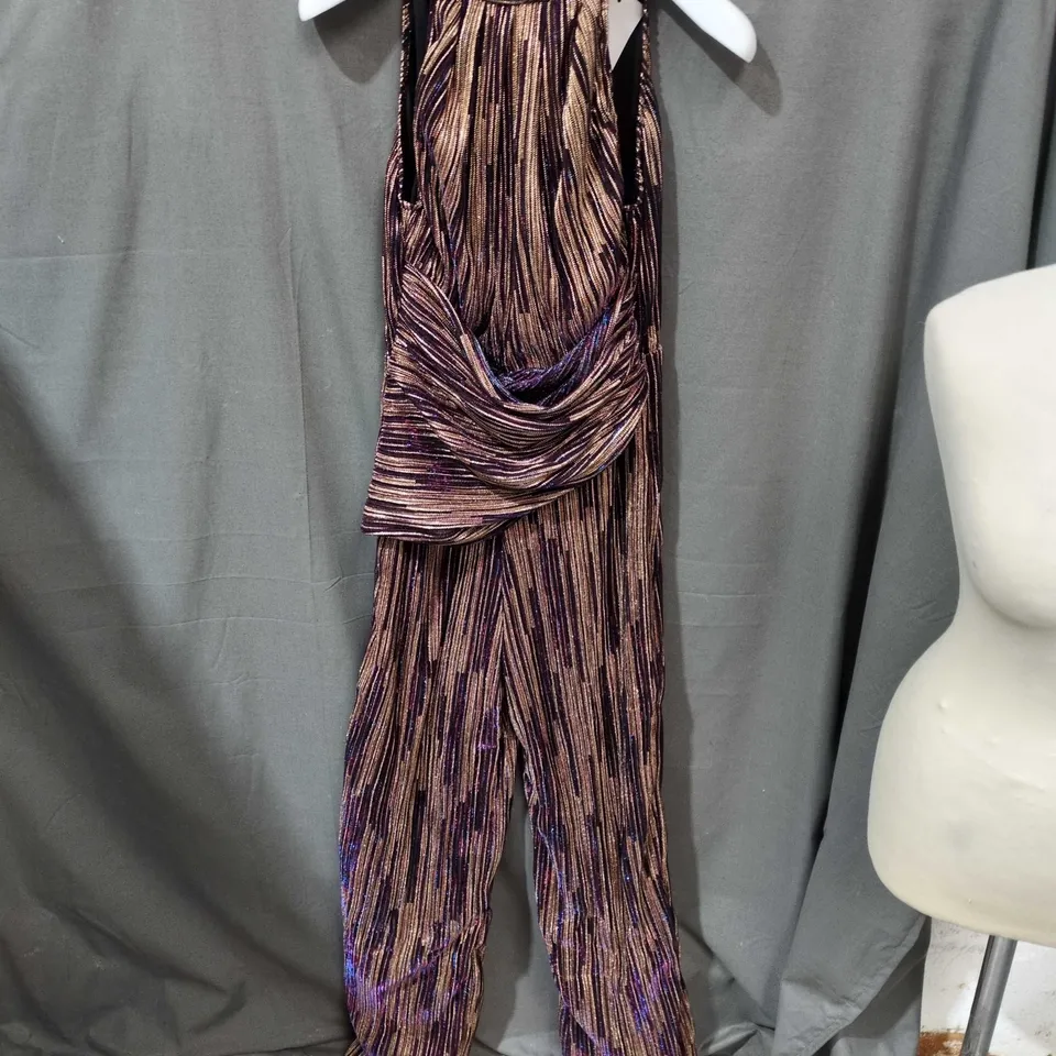 WOMEN'S METALLIC DRAPED JUMPSUIT – BRONZE & PURPLE SIZE 8