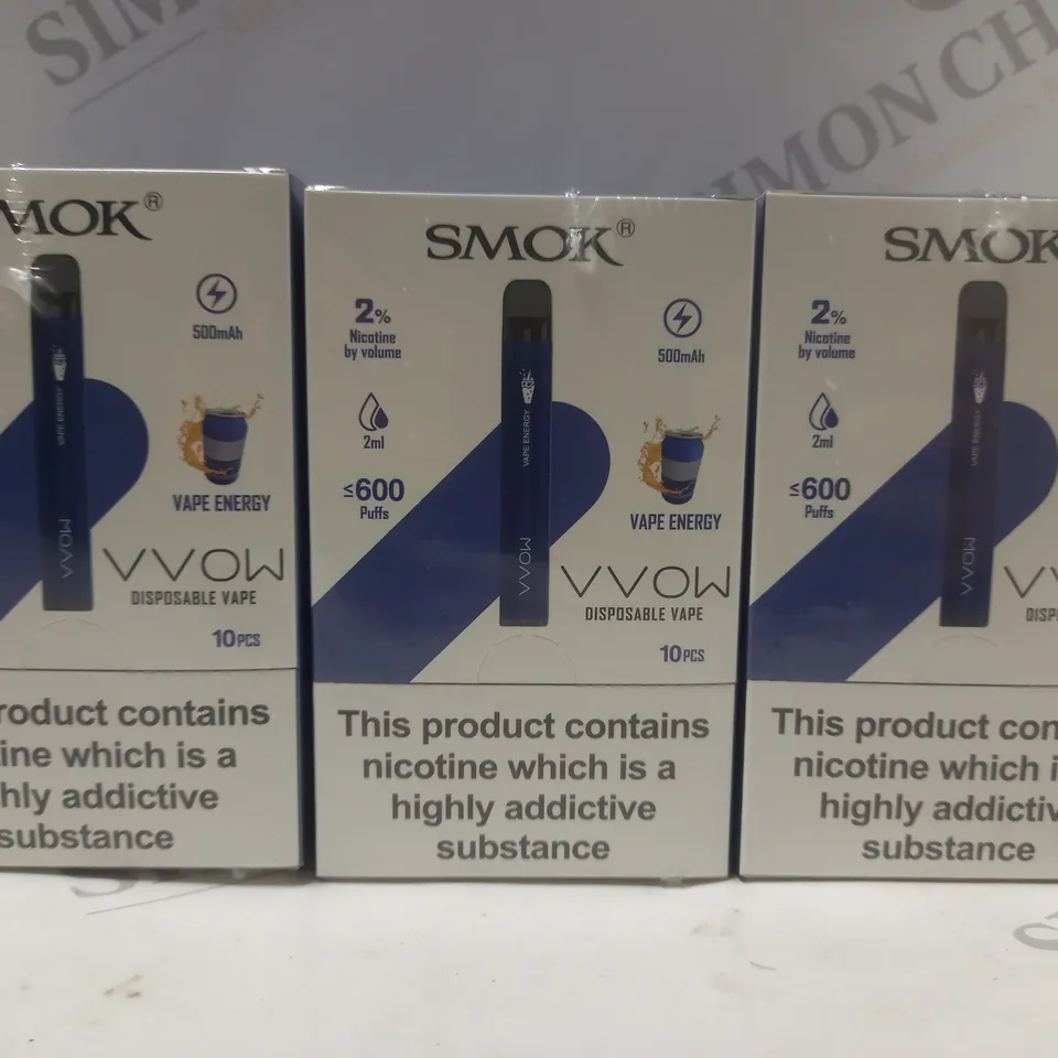 BOX OF APPROX 30 SMOK 2% VVOW VAPE ENERGY DISPOSABLE VAPES 