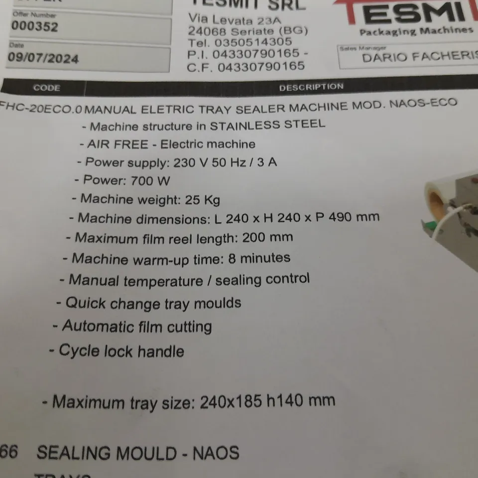 ORA B185 ELETRIC TRAY SEALER MACHINE MOD. NAOS-ECO 