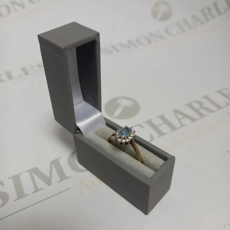 DESIGNER BLUE GEM STONED GOLD EFFECT RING 