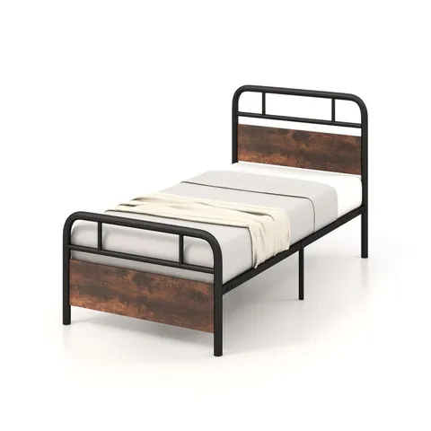 BOXED COSTWAY BED FRAME WITH INDUSTRIAL HEADBOARD - SINGLE SIZE