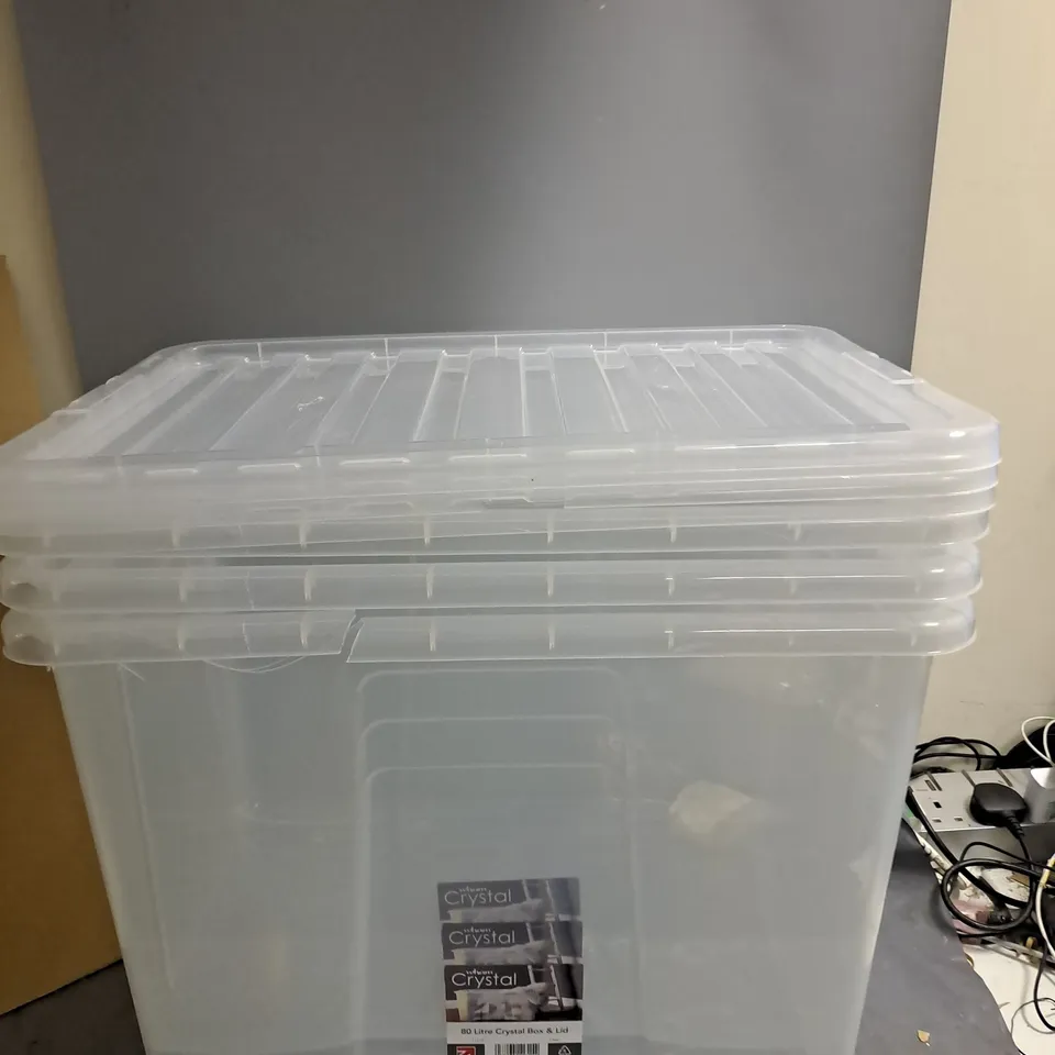 3X CRYSTAL 80L STORAGE BOXES WITH LID 