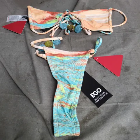 EGO WOMEN'S BIKINI SET – PEACH & TURQUOISE, UK SIZE 6