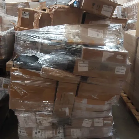 PALLET CONTAINING VARIOUS ASSORTED BOXED HOUSEHOLD ITEMS TO INCLUDE, GAS STOVE, VANITY MIRROR, LARGE FOOTSTOOL, TANK TRUCK AND LOTS MORE UNMARKED BOXED ITEMS 