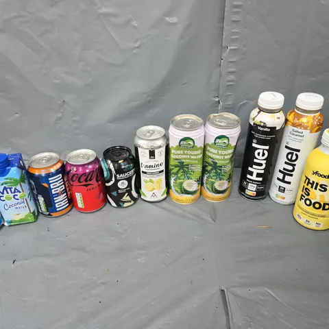 APPROXIMATELY 10 ASSORTED DRINK ITEMS TO INCLUDE - HUEL, YFOOD, AND COCONUT WATER ETC.