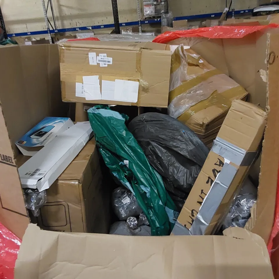 PALLET TO CONTAIN ASSORTED HOUSEHOLD ITEMS AND CONSUMER PRODUCTS. INCLUDING DISPENSERS WITH STANDS, ROTARY DEHUMIDIFIER, BOXED FURNITURE ETC