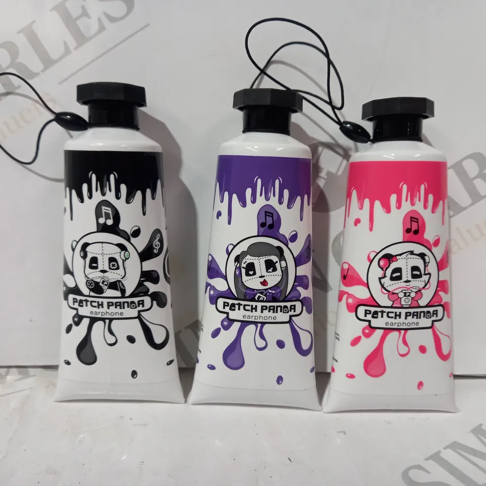 BOX OF APPROXIMATELY 70 PATCH PANDA EARPHONES IN VARIOUS COLOURS