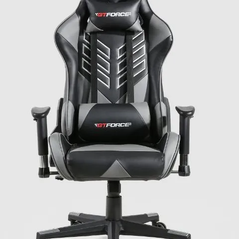 BOXED GT FORCE PRO R LEATHER RACING SPORTS OFFICE CHAIR IN BLACK AND GREY (1 BOX)