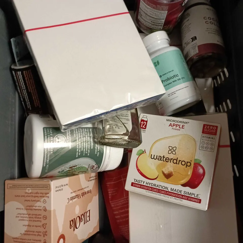 APPROXIAMTELY 15 ASSORTED HEALTH PRODUCTS TO INCLUDE APPLIED NUTRITION, WATERDROP, ELLA OLA ETC 