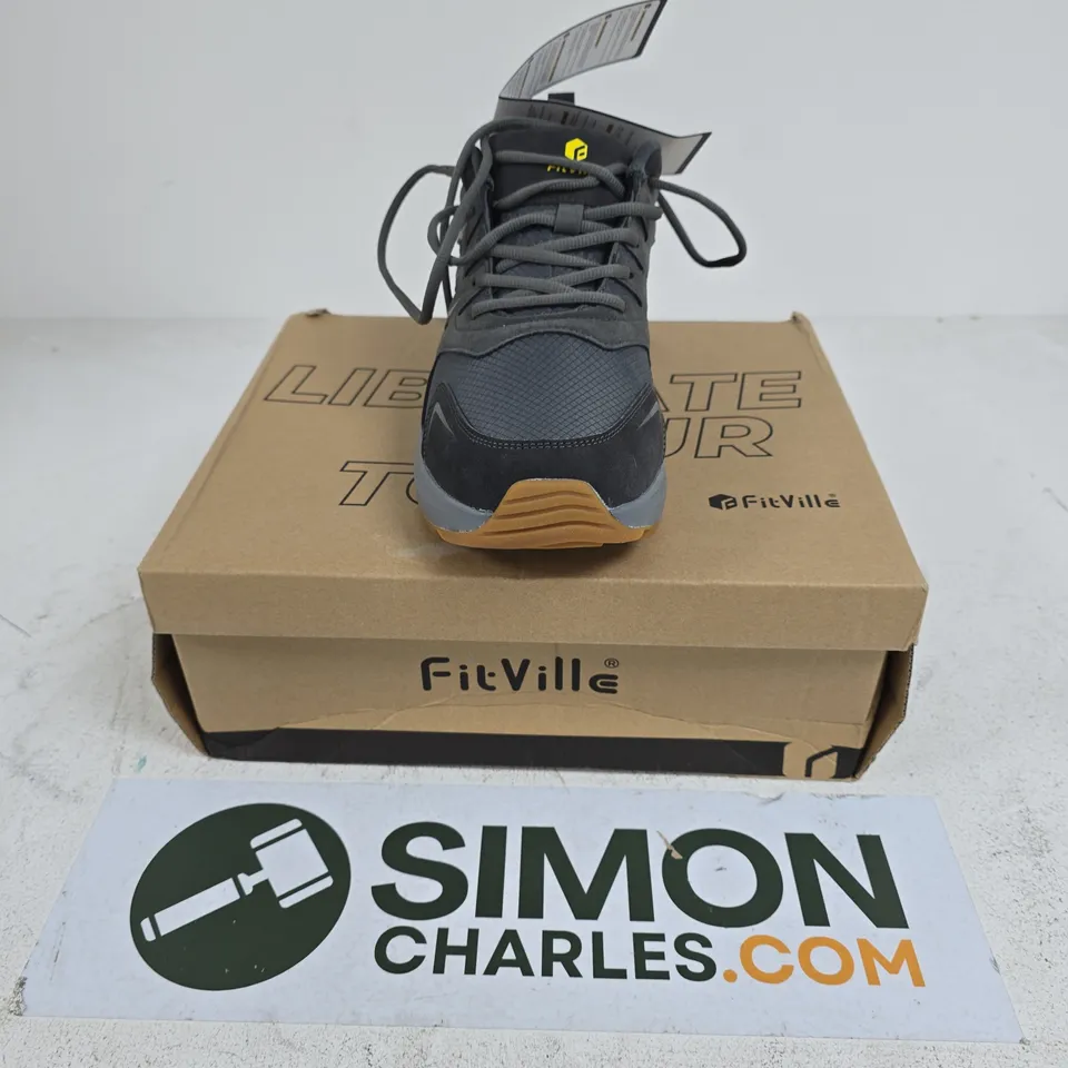 BOXED PAIR OF FITVILLE LOW TOP STURDY CORE TRAINERS IN SLATE GREY - UK 9.5